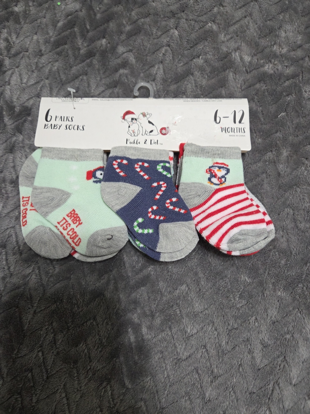 6-Pack Holiday Baby Socks - Mint, Navy & Red - 6-12 Months